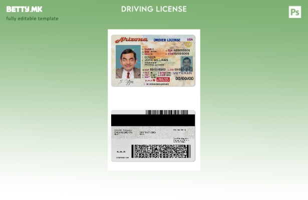 Шаблон за возачка дозвола од САД Аризона во модерен стил